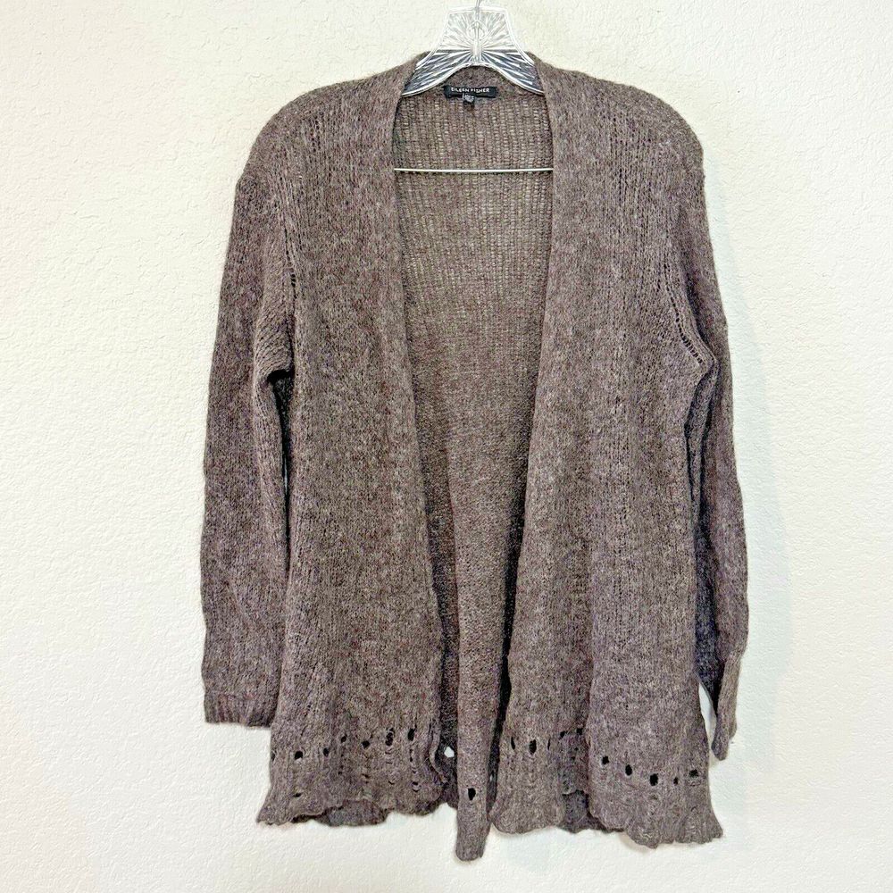 EILEEN FISHER Open Front Linen Blend Cardigan‎  Brown Size Large